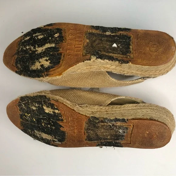 STUART WEITZMAN Canvas Gold Studded Slingback Tan Espadrille Wedge Luxury VTG - Picture 12 of 14